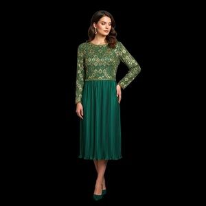 ✨RARE Vintage Lillie Rubin x George F Couture Emerald Green Gold Beaded Dress✨